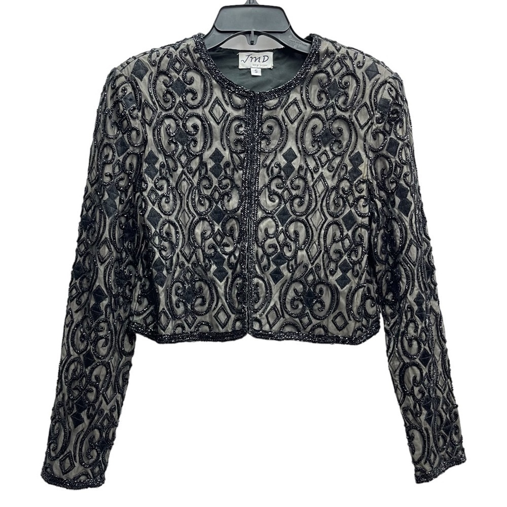 Jmd New York Black Sequin Beaded Jacket Party Evening Size S Shawl bolero